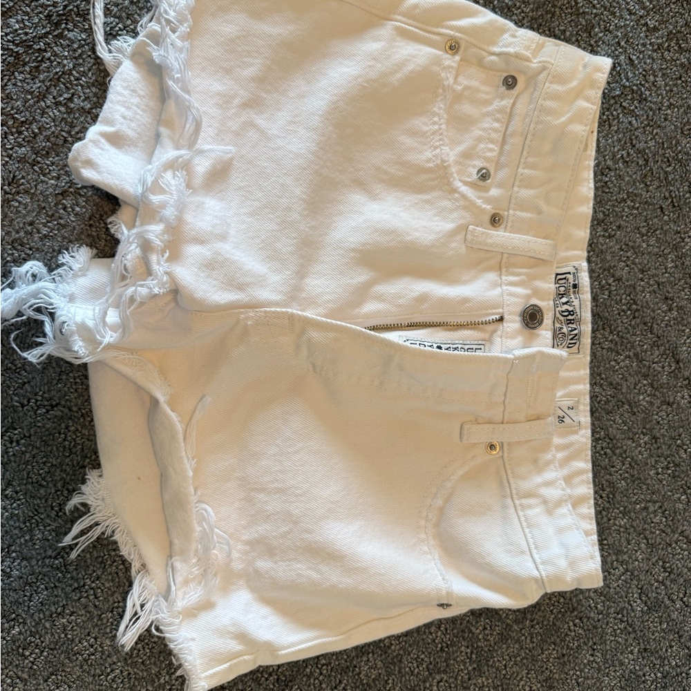 Lucky Brand White Jean Shorts Distressed Raw-Edge Hem